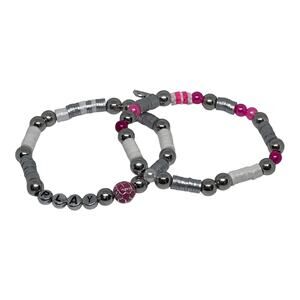 Pink & Silver Stretch Soccer Heishi Bead Sports Fan Unique Bracelet